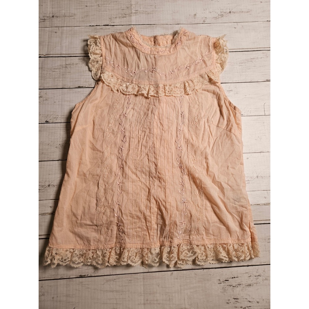 Miss Posh Peach Lace Pintuck Blouse Womens US 4 Boho Cottagecore Embroidered